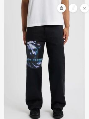 Black Graphic Straight-Leg Men’s Jeans